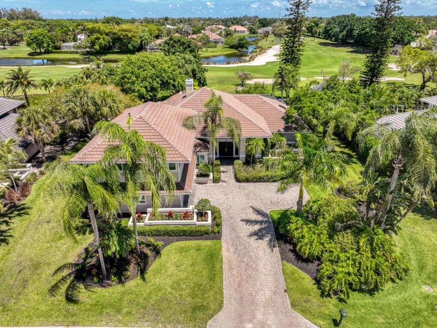 Set on nearly half an acre backing the Palmer golf course, this two-story estate offers 5BR, 4.5 BA + study and 4,134 SF under air. Located within the privately gated Preston community, this home offers solid bones, a spacious layout, and ideal opportunity to personalize. The first-floor primary suite is a private retreat with patio access and an expansive en-suite bath. Formal living and dining rooms are anchored by a striking fireplace wall, while the open-concept family room, kitchen, and casual dining area create an inviting space for everyday living and entertaining. Upstairs, two guest bedrooms share a Jack-and-Jill bath, while a separate first-floor guest suite offers added privacy. Enjoy a screened patio with pool and spa overlooking the course. Additional highlights include a  dedicated study, flexible workspace, impact windows, and key updates: roof 2024, appliances 2022, water heaters 2025/2021, and pool pump 2026.