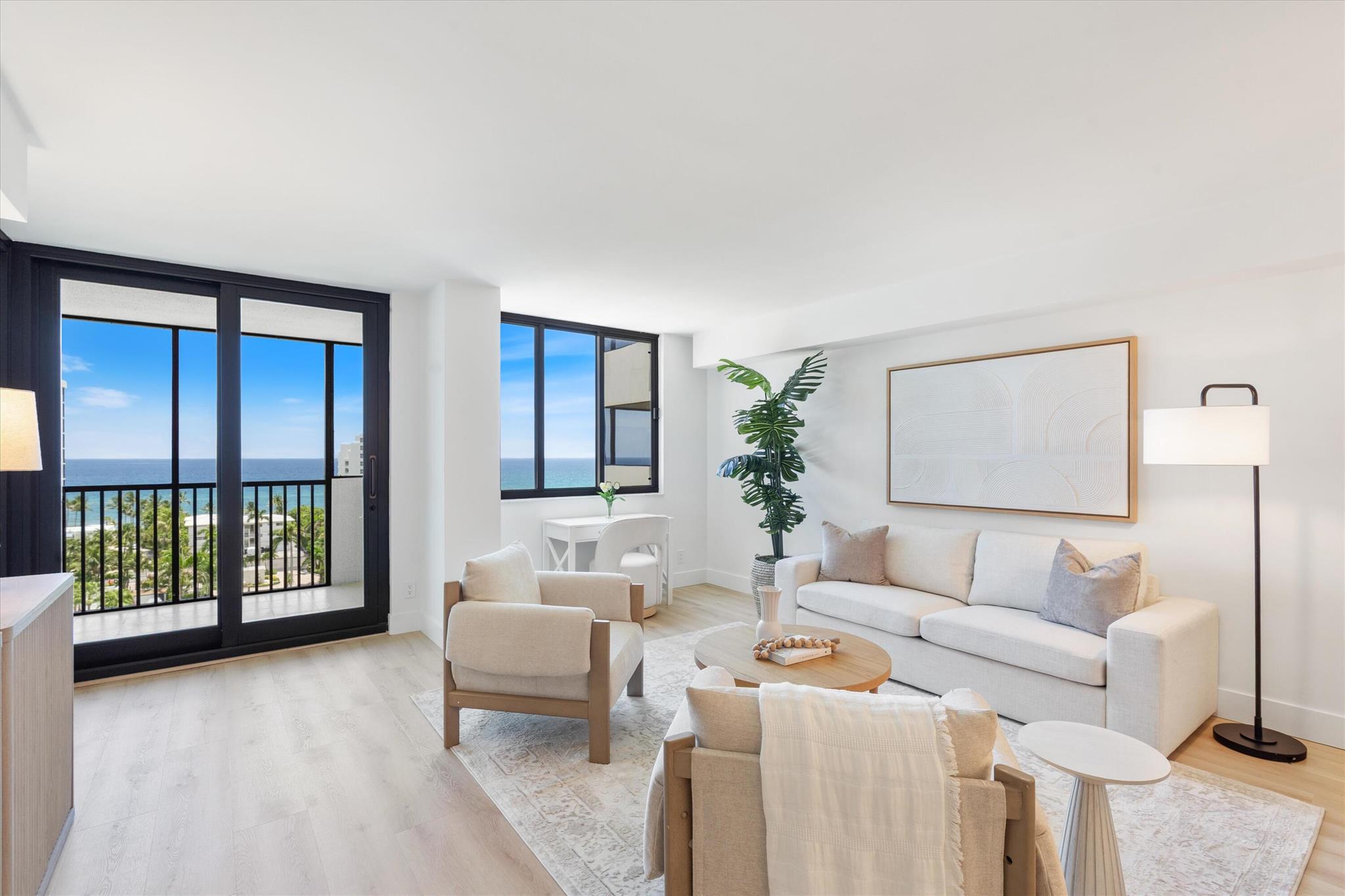 Stunning ocean views and an incredible floorplan, This beautifully renovated two-bedroom, two-bath condo has ocean views from every room. The largest floor-plan, the Admiral, has a redesigned extra-large kitchen & open layout perfect for entertaining. Enjoy indoor-outdoor living with a spacious balcony ideal for relaxing or hosting guests. Beautiful new lobby renovation coming soon, Assessment already paid. Renditions are available to see in the lobby and MLS photos. Private OCEANFRONT BEACH CLUB directly on the sand includes large, resort style pool, hot tub, state of the art fitness center, club rooms, & full kitchen, barbeques and much more. Amenities include tennis, pickleball, bocce ball, boat dockage and much more. Excellent Garage parking space close to lobby door.