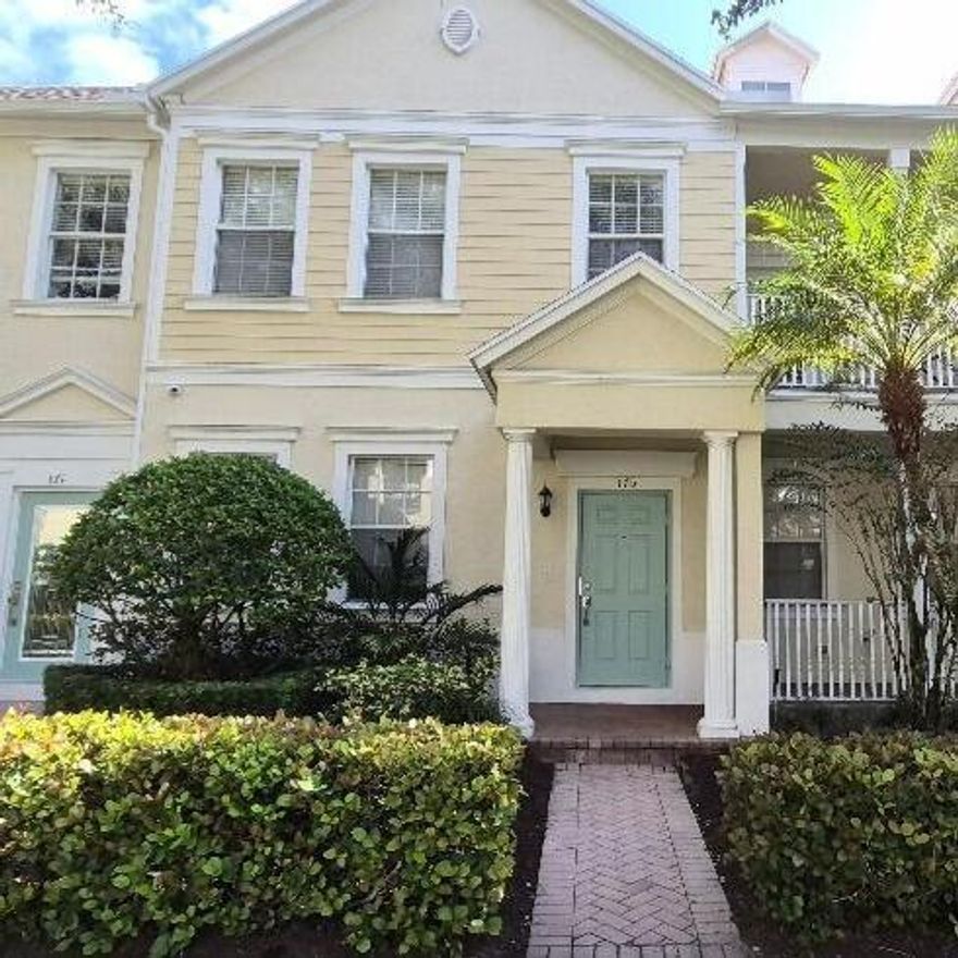 Great location in the heart of Jupiter.  Beautiful 2 story 3/2.5.1 townhome with private courtyard & 1 car garage.  Tile floors on main level carpet stairs and level 2.  Stainless appliances , Washer/Dryer/disposal. Window blinds. Impact on 2nd level shutters on main level.  Close to grocery, hospital, restaurants  and more.  Near community pool.