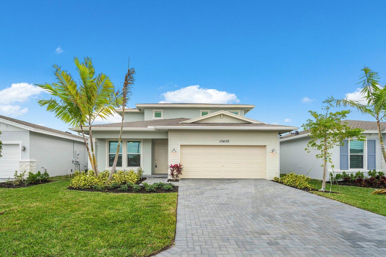 Be the first to live in this stunningly beautiful brand new home in an active 55+ community minutes from downtown Delray. 2 master bdrms with ensuite bathrms on each floor, walk-in closets & custom built-ins! Two additional bedrooms on first floor! Beautiful 4br/3ba open-plan featuring 2,345sf of living space, 3,054sf total space, 9'4'' ceilings, 2-car garage, Great room, dining area, covered lanai, loft, impact windows/doors, plank-style ceramic flooring. Gourmet kitchen with 42'' white cabinets, stainless-steel appliances, quartz counters, backsplash, bar seating. High quality fixtures, zebra window treatments with blackout shades on all windows. Fans in all bedrooms. New screen enclosure to porch being installed. LED overhead lighting. Laundry room inside downstairs w/full size W/D. Ac