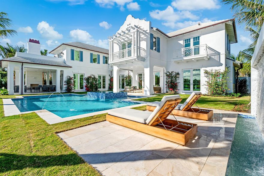 Welcome to 584 Island Drive, the premier newly built home available on Everglades Island in Palm Beach. Just completed this March 2024 with design done locally by Dailey Janssen Architects, this freshly minted luxury residence offers the only brand new construction now available for sale on Everglades Island. In addition to 7,852 square feet of total living space, 6 bedrooms, 7.5 bathrooms, an elevator, 100 feet of direct water frontage, and a 2 car garage, the home features breathtaking views of the water set amidst the rare backdrop of the prestigious Everglades Club Golf Course - creating a special perspective facing East as seen from the four terraces off the upstairs bedrooms, the two large outdoor covered loggias downstairs, and the pool and spa.
