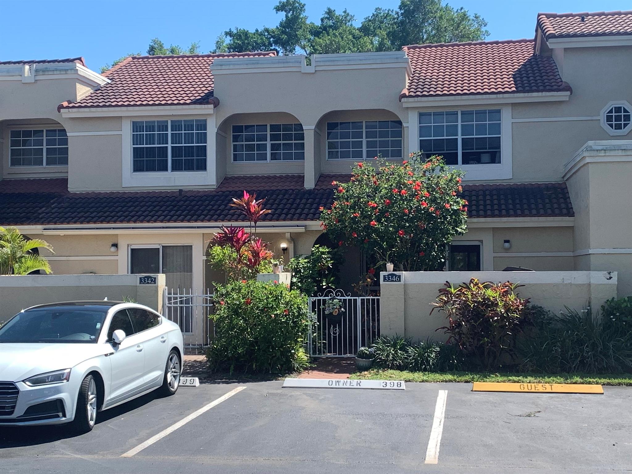 Welcome to Verona at Deer Creek. Live the Florida lifestyle in the prestigious Deer Creek Golf Club. No membership required! The community is all ages and pet friendly. Low HOA fee of $190. The fee includes community heated pool and spa and roving security at night, as well as quarterly bush & tree trimming. The home features a 2013 newer roof. The home has an open concept floor plan. The eat in kitchen is very spacious. The living room is very roomy. The flooring on 1st floor is all tiled, and the stairs & bedrooms have laminate flooring on stairs & bedrooms. Master bedroom features walk in closet, large vanity. The guest bedroom also has a private bathroom. The home has a big front patio and rear patio. Parking is right in front with ample guest parking, and the pool is steps away.