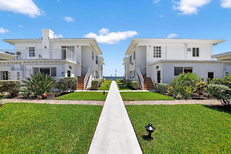 This is your Ultimate Beach Retreat with a slice of Old Florida Charm-This adorable 1 bedroom ''pied-a-terre'' has great ocean views and features a beautifully renovated kitchen with stainless appliances and granite, ''wood'' vinyl floors, bar with beverage cooler, renovated bath and master bedroom. All Impact doors and windows, newer split a/c units, and a washer and dryer in unit. Direct ocean access only steps from your unit and the heated community pool is on the intracoastal side of the complex. This is an opportunity to own a true beachfront retreat with timeless character and modern upgrades. Ideal for those seeking tranquility, exclusivity, and direct access to Florida's coastal beauty.