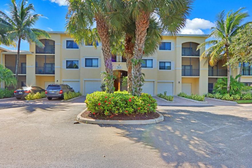 This spacious second floor 2 bedroom, 2 bath all IMPACT doors & windows condo has so many updates. Painted a neutral ivory in 2018, with  A/C replaced in 2018, Water heater 2019, High end dishwasher 2018, all laminate flooring thru out entire unit, (no carpet at all), building roof, soffits, siding and windows were all replaced during the San Matera renovations recently. This unit is 1149 square feet & is the very livable & popular Cannes model with split bedroom &  common space in between. There is a patio accessible from the Great room as well as the Master Bedroom. The washer and dryer are both newer. This model has loads of storage space including a huge master walk-in closet. Excellent tenants have a lease through Mid May, 2022. Community is like a RESORT. Please keep reading... All assessments paid. No new assessments as of currently (10/7/21)   Unit includes storage closet in hallway outside unit.
Community has on site management, beautiful community pool, sports center, steam room, clubhouse building with resident business center, and security gate. Very convenient location close to both I-95, and the Florida Turnpike. Situated by The Gardens Mall, close to Midtown at the Gardens, Downtown at the Gardens, Palm Beach State College, Palm Beach Gardens Medical Center and just 15 minutes to PBIA. One hour drive to Miami, and 3 hours to Orlando or St Pete. Beautiful community with lovely lake vistas, birds, beautiful landscaping and Old World charm.
$500 security deposit paid to San Matera. 
By appointment only please