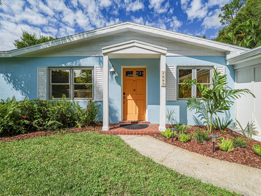 This delightful, fully furnished home is brimming with classic Old Florida charm. From the gleaming terrazzo floors and butcher block countertops with open shelving to the spacious enclosed porch and private outdoor patio, every detail is filled with character. The home offers peace of mind with modern updates including newer kitchen appliances, a recently replaced water heater, and a brand-new roof installed in July 2025. Nestled away on a quiet dead-end street, yet just minutes from dining, shopping, and entertainment, its location is truly the best of both worlds!