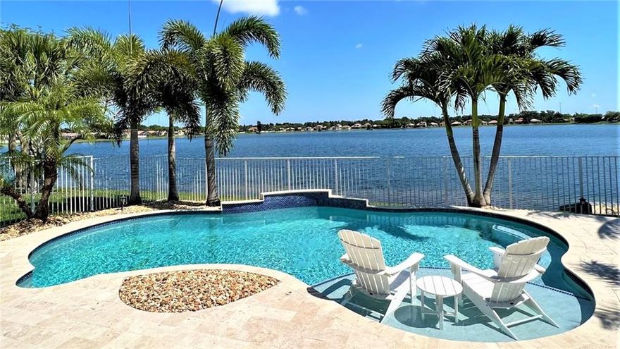 Enjoy this beautiful Lake Front Home with stunning views and pool in your own backyard. The desirable community of Coco Lakes has its own 55-acre private lake where you can swim, paddle board, kayak, and more. This home is an updated 2 story, 4 bedroom, 2.5 bath home situated in Winston Park. The kitchen features white cabinets, a large pantry, stainless steel appliances, a large island, and granite counter tops. The laundry room and master bedroom are downstairs, both remodeled, and includes a claw foot tub, shower, and two vanity sinks. Upstairs are 3 bedrooms with remodeled bathroom. Two car garage with overhead storage racks Highly rated Winston Park Elementary and Sabal Palms Park are within walking distance. ADT security system with cameras. New AC, Roof 2012, and Accordion Shutters. Indoor/Outdoor furniture negotiable. Pollywood/Trex furniture includes a 20-year warranty. Pool umbrellas include a 3-year warranty.Sprinkler pump, pool pump, and pool heater all replaced within 3 yearsSaltwater pool system, Color changing LED lights, and Waterfall options.Open House 07/02/2022 from 12pm-4pm