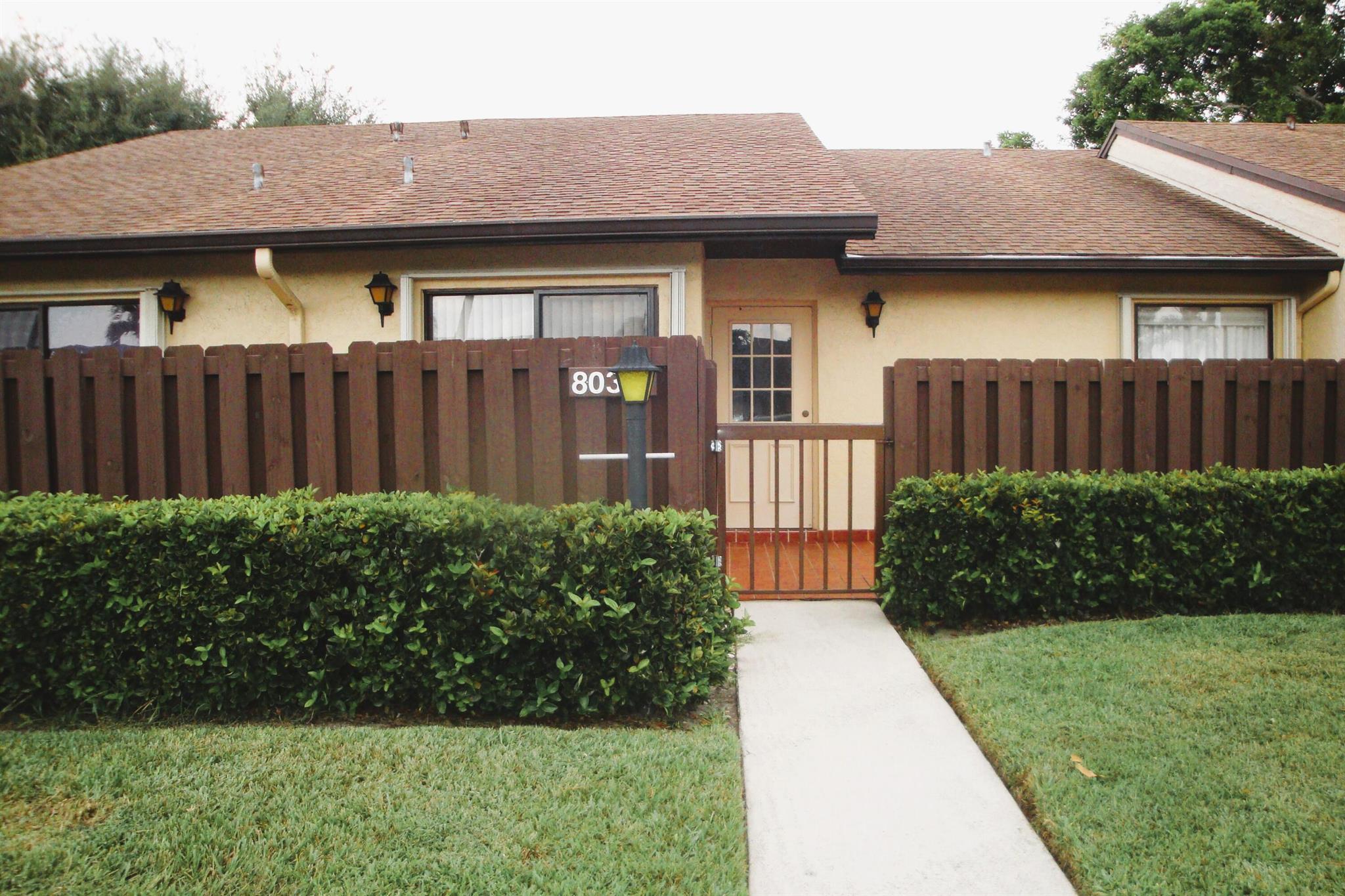 ADULT COMMUNITY AGE 55 +. This spacious villa with Vaulted ceiling, 2 Bedrooms, 2 Baths & Florida Room. The Kitchen is remodeled with granite countertop and new appliances. All tile flooring, Master Bedroom with spacious walk-in closet, Master Bathroom with Shower. The Florida room overlooks the back yard with Trees and privacy. The front courtyard is perfect for your Grill area and enjoy the Florida sunshine. Complete with Accordion shutters for windstorm protection. 1 pet under 25 lbs., pick-up truck allowed. Cable & Water included. Close to Publix shopping center, restaurants, parks, Wellington Mall, Airport, City Place, easy access to I-95 and Turnpike.