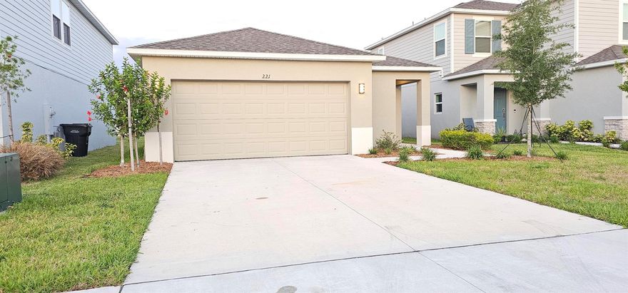 Beautiful Quick Move-In New Construction Home. This beautiful home features open-concept living space with 3 bedrooms, 2 bathrooms, a flex room, 2-car garage, and more! Through the foyer lies a flex space, leading to the kitchen area. Two bedrooms are off the kitchen, while your primary suite lies in the rear of the home off of the great room. The Floor Plan is perfect for entertaining guests and enjoying the warm Florida weather. Low HOA Amenities features a community pool, and playground with beautiful views. Very good location, close to awesome shopping malls, restaurants, golf, schools, many parks, outdoor scenery, wildlife, fishing and picnicking.  In less than 40 min you can be at Walt Disney World, Universal Studios, Legoland, and Bok Tower Gardens.