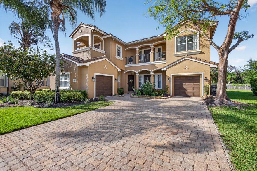 Discover this exceptional 5BR + loft + flex rm/4BA/3CG estate home in the prestigious gated Terracina community in Palm Beach County. Situated on a rare oversized .28 acre cul-de-sac lot, this 3,393 sq ft two-story residence is tucked away at the back end of the community, in the Estate section, offering ultimate privacy with no backyard neighbors and a HUGE yard w/ room to add a custom pool & expand your outdoor living space. Built in 2006 & beautifully maintained by the original owners, this move-in ready home features soaring cathedral ceilings, tile & laminate flooring, formal living, family & dining rooms, and an open-concept kitchen w/ SS appliances & 42" cabinetry. Ideal for multi-generational living, the flexible layout offers an excellent potential for in-law or nanny quarters on the first floor. Recent improvements include newly refurbished in 2025 HVAC (both fan motors replaced) & WH replaced 2022. This home has a tandem 3 car garage. Enjoy resort-style amenities which include: 24-hour security, 2 gated entries 24-hour roving security, on-site property management, fitness center, resort-style pool, tennis, basketball courts & 2 playgrounds. Your HOA fees include front and backyard mowing in addition to the community amenities. Terracina is in a prime & central location, in proximity to a wide range of restaurants, shopping, PBI Airport, FL's Turnpike, our beautiful beaches, CityPlace, and Wellington.