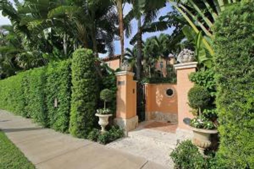 Exquisitely private and secluded Landmarked home has been renovated for today's living. Stunning gardens, guest house, elevator, 2 car garage off private lane way, full house generator and beautiful architectural details throughout. Perfect location off Worth Avenue, shopping, restaurants, beach and docks.