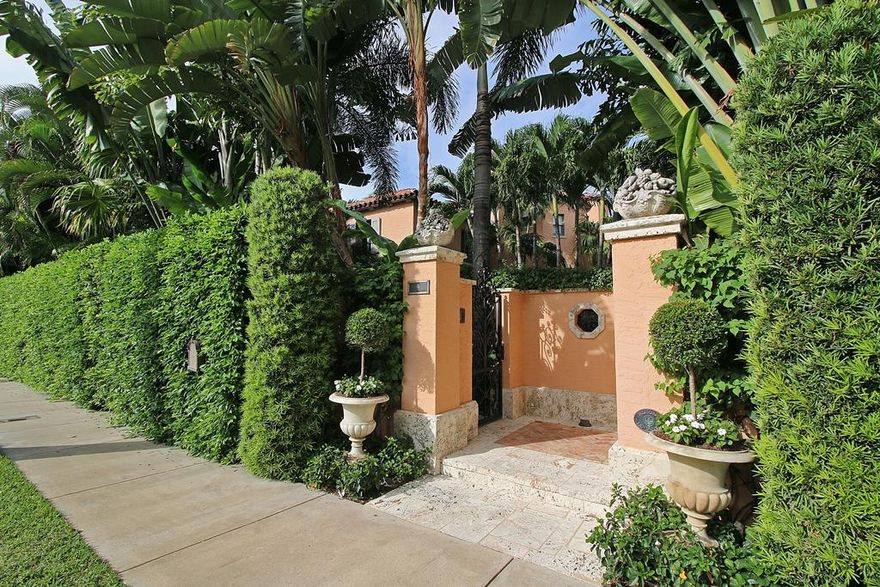 Exquisitely private and secluded Landmarked home has been renovated for today's living. Stunning gardens, guest house, elevator, 2 car garage off private lane way, full house generator and beautiful architectural details throughout. Perfect location off Worth Avenue, shopping, restaurants, beach and docks.