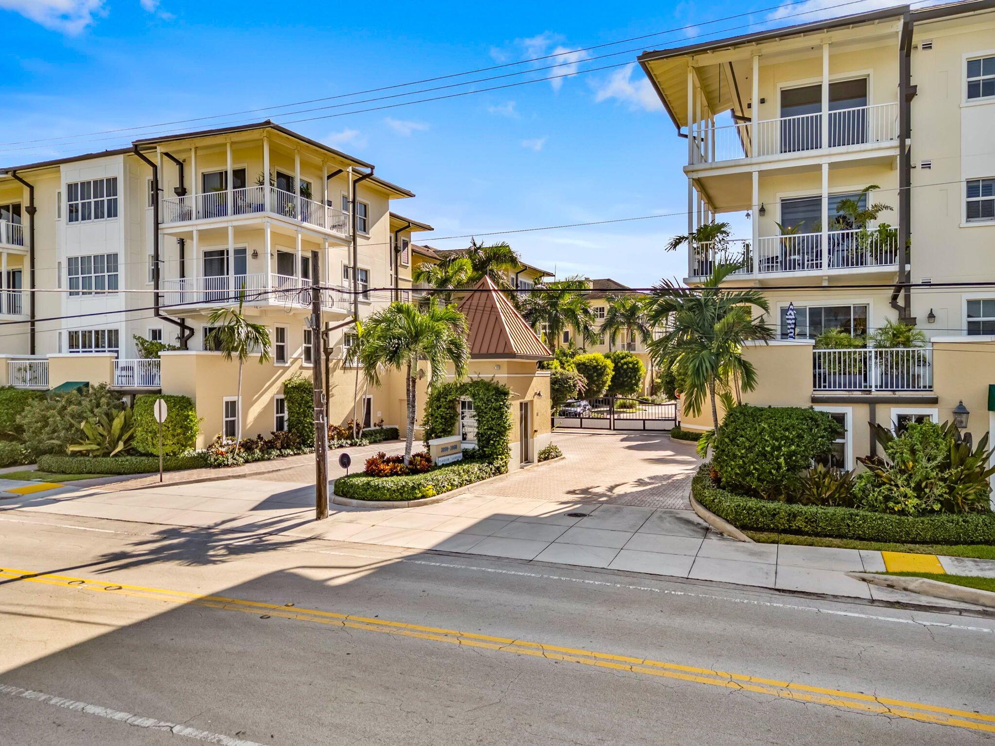 Experience luxury living on the Intracoastal at Flagler Landing, a gated waterfront community in West Palm Beach. This beautifully updated 1-bedroom, 1-bath residence blends sophistication, comfort, and convenience, featuring a brand new AC and high-end finishes throughout. The renovated kitchen opens up to a spacious living and dining area, anchored by a custom entertainment center and flowing seamlessly to a private patio--your perfect spot to unwind or entertain. Double doors lead to a grand bedroom retreat with custom closet shelving and abundant natural light. As a first-floor residence, everyday living is effortless with two private entrances, a deeded garage parking space located just steps from the door, and a trash chute nearby.