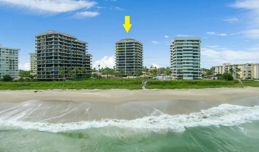 The Oceanfront building in Juno Beach provides the ultimate in luxury and direct views of the bright blue Atlantic. This building of only 24 units is the crown jewel of Juno Beach. Each unit features 3,995 square feet of air-conditioned living space, and is serviced by a private elevator. From the 11th floor wrap-around balcony (1,045 sq feet) residents are treated to endless ocean views, city scenes to the west, and a glimpse of historic Seminole Golf Club to the south. Unit 1102 occupies the entire south side of the Oceanfront building, providing views from every room. Interior features include a full bar area, marble flooring, and kitchen with island and breakfast nook. This condo truly has the feel on a single family home and offers a family room, living room, and a formal dining area. Down the extra-wide and long corridor, you will find two guest suites and of course the enormous owner's retreat. Each guest suite is equipped with full bathrooms for convenience. The owner's retreat is unlike any other offered in a Juno Beach condo. The suite features "his and her's" walk-in closets and "his and her's" bathrooms. The bedroom itself is incredibly generous, leaving ample room for a king size bed along with sitting/desk space. Warm, bright southern views provide ample light and sunshine into this portion of the home. All bedrooms have been outfitted with custom drapes and blinds. Also along the corridor are located a powder room, an additional full bath, and a full-size laundry room with sink and extra storage. Amenities abound for residents of The Oceanfront. Each unit comes equipped with an over-sized 2 car garage. Garages are located under the building and each have their own automatic garage door for protection of vehicles and other possessions. A very rare commodity in Juno Beach. Unit 1102 is  fully equipped with accordion-style hurricane shutters in the event of a storm. The building and property itself are fully secured. A gate guards the entrance, the property is fully fenced, and a building manager is on duty during the week. The oceanfront infiniti pool and hot-tub are surrounded by an elegant pool deck. The building also contains it's only recently updated fitness facility for the convenience of residents. Possibly the most attractive amenity at Oceanfront is the immediate access to the sands of Juno Beach. Residents enjoy just a short stroll to the bright blue Atlantic waters from their homes. This is a pet-friendly building with some restrictions, so bring them along! The Oceanfront is unrivaled in both expansive, diverse views and living square footage. Experience the ultimate location in Juno Beach for the luxury, oceanfront lifestyle.