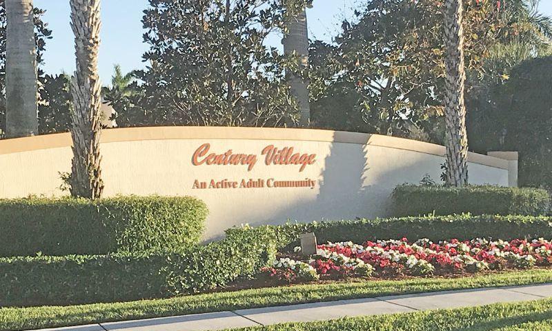 Priced to sell! Beautifully updated and meticulous unit on the first floor. Just steps away from the storage facility, community pool, and washer/dryer. Assigned parking space directly in front of unit. 2 bedrooms, one and a half bath, new porcelain tile and an enclosed porch overlooking the water to enjoy the sunsets. Century Village is a 55+ community and offers amenities such as a gym, bus system, pool, and a clubhouse featuring shows from around the country. Walking distance to places of worship.