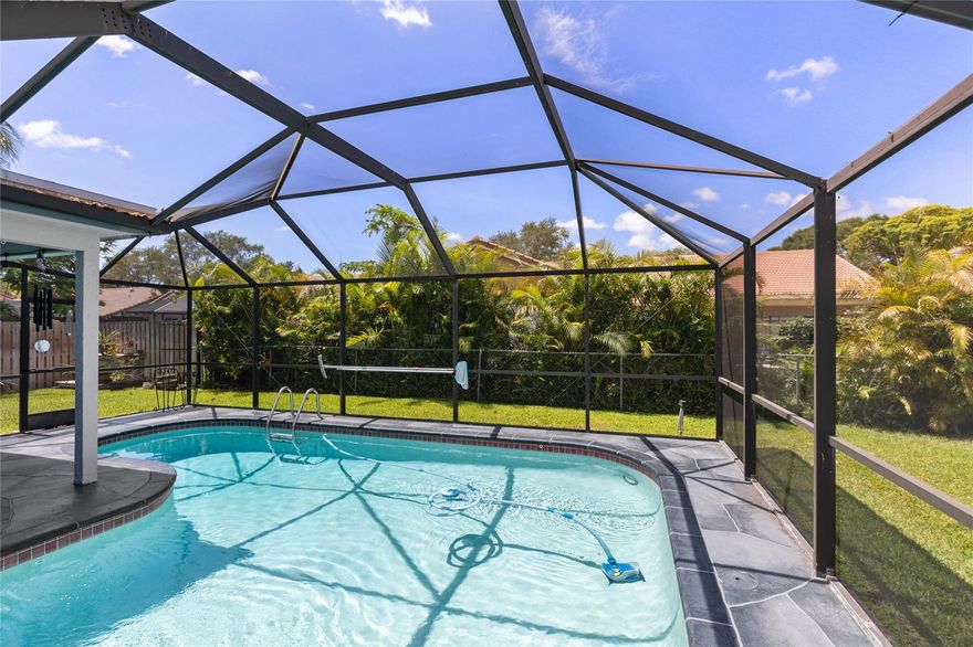 Perfectly located home in Coral Springs, Florida! 4 bed/2 bath/2 car garage situated on a quiet cul-de-sac in a great neighborhood with lush landscaping and gorgeous curb appeal. Open floor plan with vaulted ceilings and 3 glass sliders lead out to completely screened in pool area w/automatic pool cleaner included and direct access cabana bath off primary bedroom. Spacious dining room with space for 12, updated guest bath w/farmhouse sink and stylish shiplap feature, extra bedrooms to use as home office or gym! No carpet!
2018 roof, 2016 A/C, 2025 Hot water heater, 2024 exterior paint, complete hurricane protection. Zoned for Parkland high school, Marjory stoneman Douglas. Furniture negotiable. Make an offer today, won't last in this highly desirable neighborhood of Westview Estates!