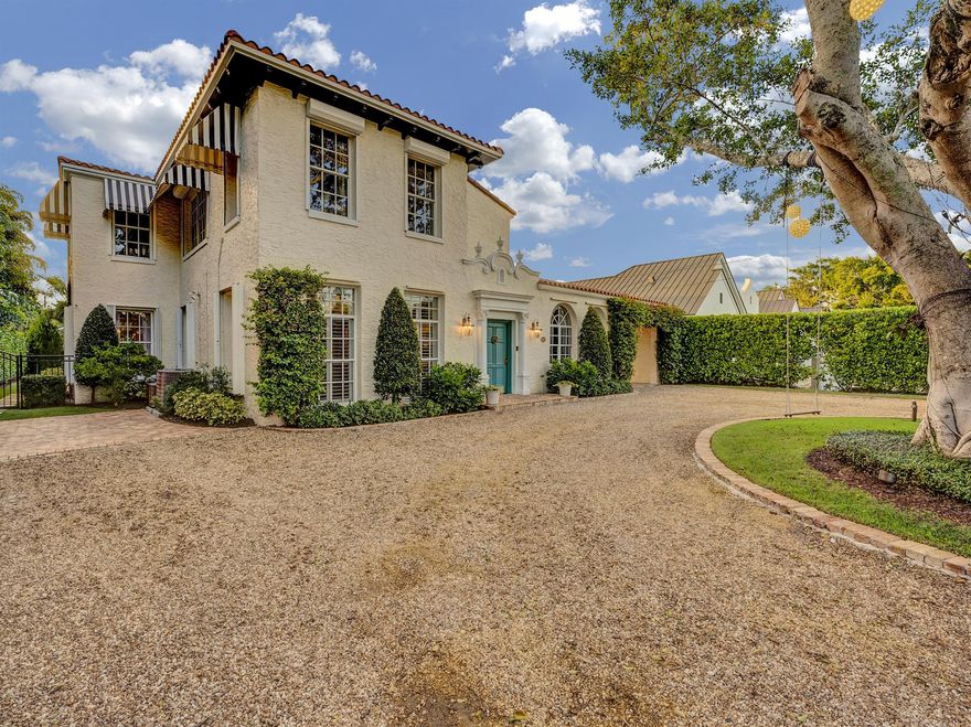 Classic historical architecture & admired by many, meticulously restored by its current owner, this home seamlessly blends historic charm with the finest modern finishes.  Imagine entertaining in this space adorned with 10-ft high pecky cypress beam ceilings, expansive windows, an original cast stone fireplace & a sophisticated formal dining room. French doors lead to a covered Chicago brick patio overlooking the artificial turfed backyard complete with putting green & 2-story guest house. The bottom level of the guest house serves as a ''cabana'' with a golf cart garage, bar area & full bath. The above apartment is a 1 BR 1 BA & fully renovated to perfection. This distinctive home stands as a rare gem, offering opportunity to those who truly appreciate/value architectural history.