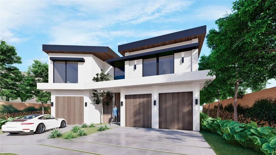 Contemporary new construction home located on 100 feet of water with highly desired Southern exposure!  Enjoy water views in every direction from your new home located in between 2 canals.  This contemporary design features an open first floor plan with 5 bedrooms, pantry, laundries on both floors, 3 car garage, and is elevator ready.  The outdoor living space includes a summer kitchen with retractable awning overlooking the contemporary pool and a concrete dock covered with the same paver material as the pool deck, extending your living space all the way to the waterfront.  Reserve today and pick the finishes to customize this home and make it your own!