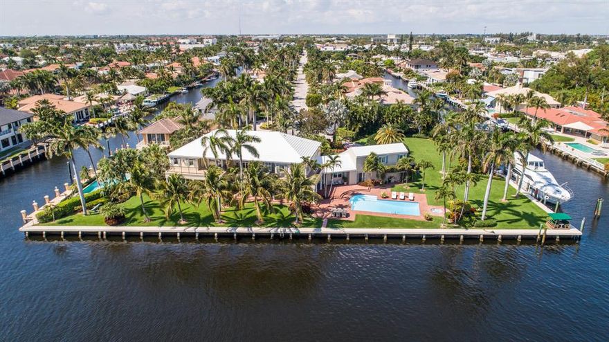 On an expansive lot in a coveted Intracoastal enclave, this gracious residence offers the ultimate boater's dream with deep-water dockage for 130' yacht, two boatlifts, direct ocean access. Waterway views from major rooms, split-plan with master wing, open-plan chef's island kitchen, private pool/spa. Minutes from the beach, shopping & dining along Atlantic Avenue. Easily reimagined or subdivided.The information herein is deemed reliable and subject to errors, omissions or changes without notice.  The information has been derived from architectural plans or county records. Buyer should verify all measurements.