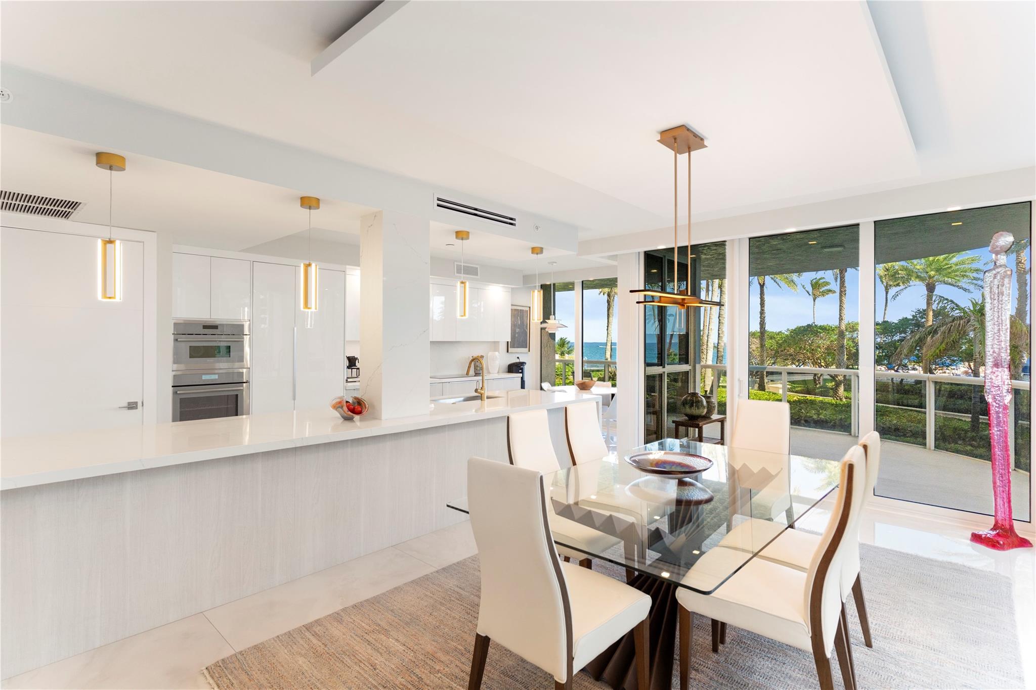 SUNNY SOUTHEAST EXPOSURE. Beautifully remodeled to accommodate 4 sleeping areas with 4 FULL BATHS..Bonus room has a Murphy style bed and adjacent full bath. Open kitchen with high end appliances. TWO LARGE WRAP-AROUND TERRACES. Private elevator. FEELS LIKE AN OCEANFRONT BEACH ESTATE. Resort-like COMPLEX with
poolside restaurant, pools, spas, 2 clay tennis courts. SELF PARKING IN GARAGE, second parking space is available, too. Valet parking for guests. Concierge. Beach attendant in private beach pavilion with tikis, cabanas and BBQ. 2 pets, any size, ok. THIS IS A WOW !