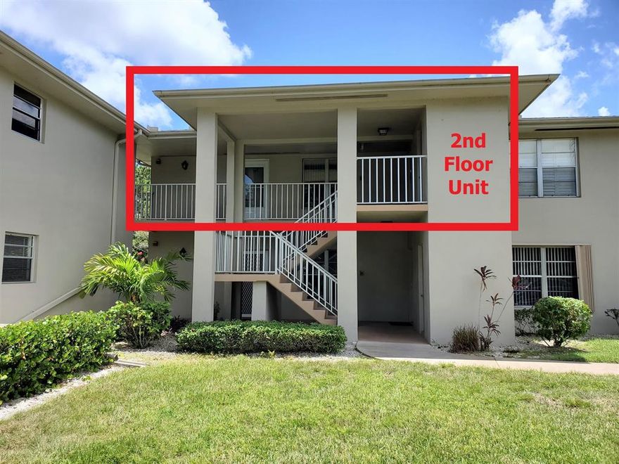 Vista St. Lucie, a Desirable 55 Plus Community with its many activities, this CBS Condo 2nd Floor unit with 2 Bedrooms, 2 Full Baths, and a Screened Porch Florida Room with its wonderful views of courtyard gardens and nature views. Features living & dining area and wonderful kitchen with cream color appliances, spacious living /dining area, carpeting & tile flooring, laundry room with washer & dryer on porch storage room. The Master bedroom, Living room with patio sliders provides access to the patio porch as you relax and enjoy the views of nature's best for your own personal oasis. You're just a short drive from Florida's pristine beaches, shopping & dining, with easy access to US Hwy 1, I-95, and the Florida Turnpike.  This Condo is Clean, Move in Ready, and Can Close Quick.