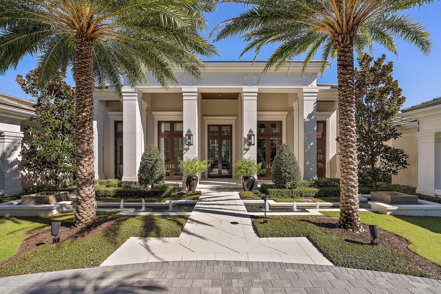 Stunning Regent Model Home is nestled on a secluded acre in the desirable Custom Estate section of Old Palm Golf Club. This beautiful transitional open floor plan is 2015 built & interiors designed by renown Courchene Dev. European white oak wood & marble floors throughout. Quality permeates this spectacular residence complete with club room, custom wine room & wine gallery, indoor&outdoor natural gas fireplace. Generous master BR, his/her baths with access to your private oasis & heated pool & spa. Her bath has an indoor&outdoor shower w/natural pebble floor & wall. Her dressing room 15x14 has plenty of hanging space, shelves & built-in island cabinetry. His & her office, 5 car A/C garages. WH Generator, Close to the best of everything the Palm Beaches has to offer. This is a must see! 10' hurricane rated Mahogany front entry doors with transoms. Andersen Permasheild vinyl clad hurricane impact glass, casement windows and french doors. 10' Windoor sliding glass doors. 5 zone high efficiency central A/C 16.0 SEER. Two (2) 75-gallon natural gas water heaters with re-circulation hot water system. KOHLER Whole house generator, CAT-5 cable. Beam central vacuum system. Irpinia cabinetry at kitchen, butlers pantry, bar, master baths, VIP, guest baths. Lutron System/Crestron Wall coverings throughout. Epoxy flooring in the garage. Thermidor kitchen appliances 30" column refrigerator and 30" column freezer, 30"SS double ovens, 48" six (6) burner with griddle professional SS gas cooktop. 48" Prof series wall mount hood.  outdoor lanai has phantom screens, 6 ceiling speakers, tongue and groove ceiling. Outdoor kitchen features Sedona natural gas grill, green egg, refrigerator and ice maker. Large spa with waterfall wall and glass tiles. 4 landscape speakers. VIP bedroom 14x15 with frenchdoor walk out. VIP spa bath is 9x21 with Victoria and Albert soaking tub. The detached 2 car garage is air conditioned and has been transformed to a personal fitness room and could easily be converted back. There are no tee times to play on this pristine signature Raymond Floyd designed course. A separate 3 hole practice studio with Trackman V-1 swing analysis makes Old Palm Golf Club the perfect golf haven for the avid golfer or beginner.  Club house features fine dining, lounge, men's and women's spa, fitness center, pool with cabanas, one bedroom casitas for rent. Membership includes beach membership at the Palm Beach Hilton on Singer Island, mins to the beach and popular restaurants along the PGA corridor, Palm Beach and Jupiter.