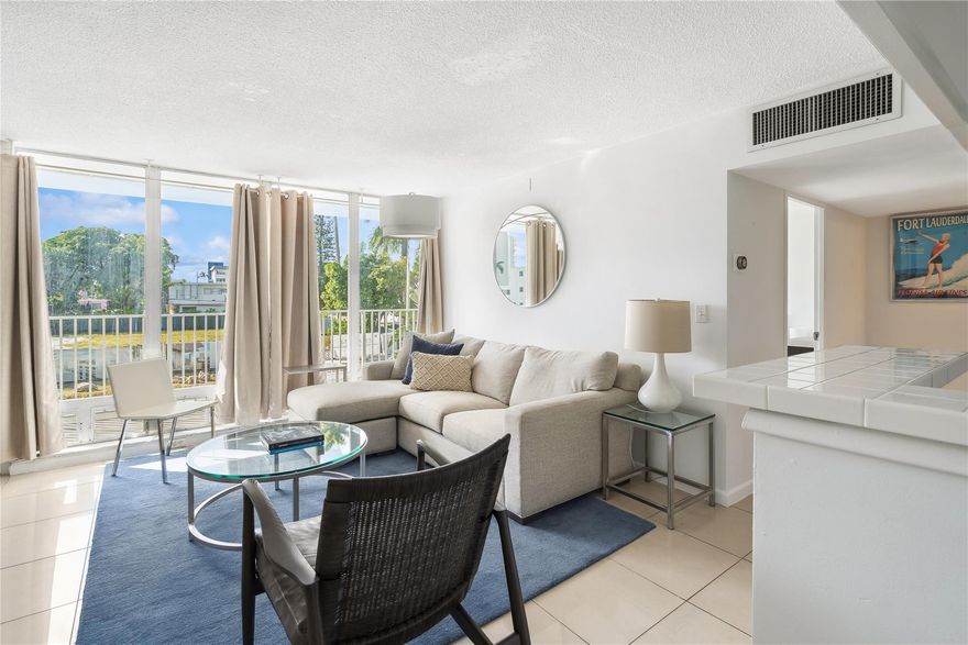 This is a great condo right by the Beach. Fully FURNISHED with Crate & Barrel pieces, a new Bosch washer & dryer, porcelain flooring throughout, floor to ceiling windows and impressive storage. Modern features including a NEST Wifi thermostat and door lock. A quiet Mid-Century Boutique building only 3 blocks to the Beach and A1A with its multiple good restaurants. Outdoor cafes and an award winning bakery are even closer. Pet friendly allowing 2 dogs up to a combined weight of 50lbs. There's so much to do in this North Beach Village neighborhood which makes it the perfect place to live on Fort Lauderdale Beach. Also next door to a full spa at the Grand Resort.  The Four Seasons and Conrad are at the end of the street. What a location! The building has completed its 40 year inspection.