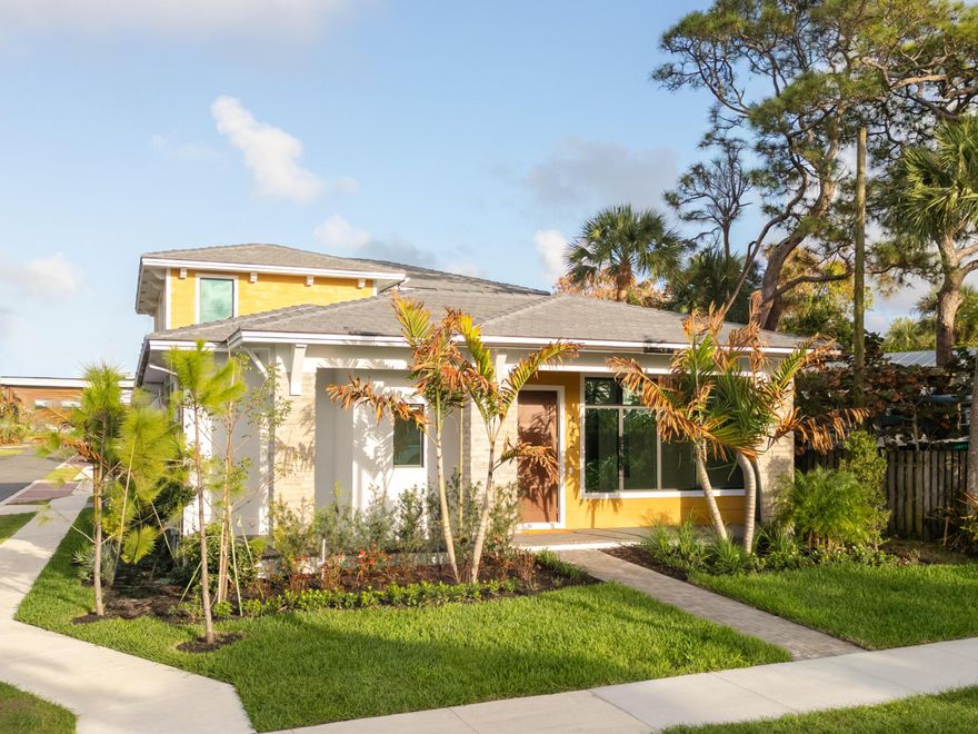 Ready Now!- New Construction. Courtyard Home with Main-Level Owner's Suite | 4 bedrooms, 4.5 baths  Discover sophisticated living in this stunning new courtyard-style home featuring the convenience of a first-floor owner's suite. This exceptional two-story residence offers seamless indoor-outdoor design with the main-level master bedroom providing single-story living comfort. Located within walking distance of the Saint Lucie River in one of Stuart's most peaceful and tranquil neighborhoods, this contemporary home combines modern luxury with a Florida coastal lifestyle. The chef-inspired gourmet kitchen anchors the home with the GE Cafe line of professional-grade appointments, including a 36'' induction cooktop, a ventilation hood, double wall ovens, a wine chiller, and a built-in microwave drawer. A stainless steel farm sink and a Moen faucet with a pull-down sprayer are conveniently located in the island. Every detail provides both functionality and style for daily living and entertaining. Wood flooring is through the great room, kitchen, dining room, owner's suite, stairs, and loft. Tile floors are in the baths & in the laundry room. Secondary bedrooms have premium carpeting with upgraded padding for comfort. Lighting from premium brands, including Kichler, illuminates the interior and exterior of this new home in style. Indoor-Outdoor Florida Living Enjoy effortless flow between indoor and outdoor living. There is a welcoming covered front porch and a charming side porch, accessible through French doors from the dining room. The first-floor features 3 sets of 10' tall sliding glass doors that open directly to the private, lushly landscaped courtyard patio, perfect for morning coffee or evening relaxation. The courtyard is accessible from the living room, dining room, and owner's suite. Spa-Inspired Master Bath The luxurious master bathroom creates a private spa retreat with a freestanding soaking tub, separate shower, and stunning accent tile. The owners' bath has Cambria quartz countertops.  The master closet includes custom, built-in shelving for organized storage. Premium Features & Convenience Additional amenities include a fully equipped laundry room with a GE front-load washer and dryer with a built-in steam feature, as well as a utility sink. Professional landscaping enhances the home's striking curb appeal and complements the Stuart, Florida setting. An oversized 2-car garage with epoxy floor coating has very high ceilings and provides ample additional storage space. Prime Stuart Location - No HOA Positioned in a tranquil Stuart neighborhood, this property offers rare access to Saint Lucie River waterfront activities, scenic views, and downtown Stuart's acclaimed dining, shopping, and recreation. It is steps from the newly remodeled Oleander Park, where you can enjoy a short stroll to the Saint Lucie River. Best of all, there are no HOA fees or restrictions, providing complete freedom without monthly association dues. CBS Construction Built with concrete block construction for exceptional durability and storm resistance, this home features impact windows and doors throughout, including 10' sliding glass doors, providing enhanced security and hurricane protection for complete peace of mind in Florida's coastal climate. This exceptional opportunity combines quality new construction, thoughtful design, and prime positioning in one of Stuart, Florida's most desirable communities.