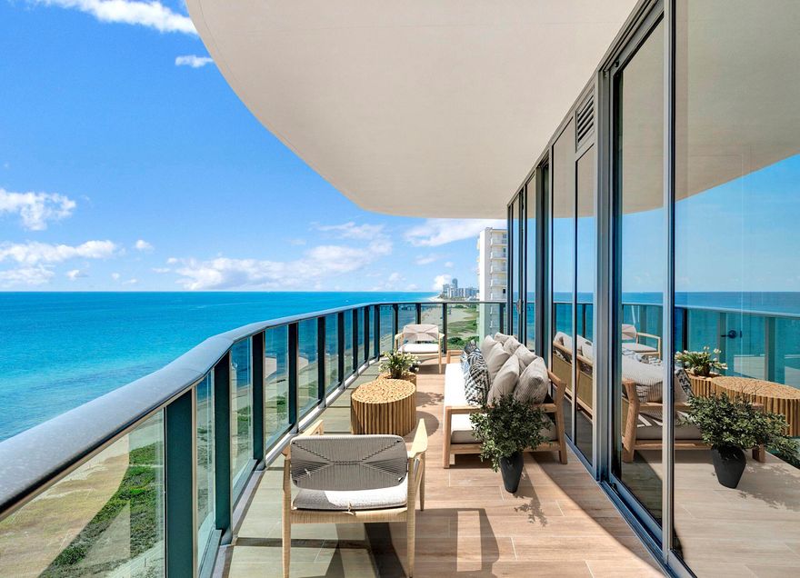 Casamar Residence 1401 in Pompano Beach presents the most luxurious direct southeastern oceanfront views. Step from the private elevator landing into the foyer of this 4-bedroom, 4.5-bath flow-through corner residence with den, boasting 3,390 SF and floor-to-ceiling windows that frame breathtaking Atlantic Ocean vistas. Outdoors, enjoy the tranquil sound of the waves from 1,290 SF of wraparound private terrace space. Residence 1401 features a spectacular family/dining room, spacious den, and a gourmet kitchen with Italian cabinetry, Sub-Zero/Wolf, Asko, and Electrolux appliances, plus a gas cooktop and island ideal for casual dining.