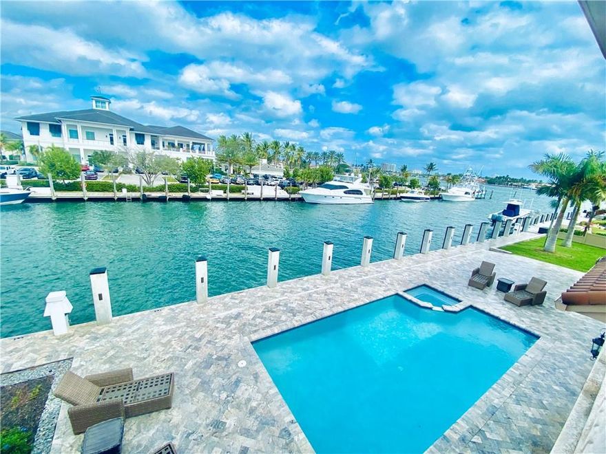 MAKE AN OFFER. YACHT HAVEN. RARE 160 linear feet, deep water, best protected storm refuge & quickest ocean access in Ft Lauderdale. DOCKAGE FOR 150' yacht. IMPECCABLE 7000 sq ft mansion. 6 bedroom, office & home theatre. Garage could accommodate 6 cars, room to add garage space for large car collection. OPEN FLOOR PLAN & HIGH CEILINGS. Chef's kitchen, center island bar, dining room & great room, fireplace. Luxurious master suite, fireplace & spa-like bath. Separate captain quarters apartment.  Tackle room, outdoor kitchen. Large pool, full cabana bath. Service drive to dock. Safe secure all-waterfront neighborhood minutes from shopping, restaurants & conveniences. 5-STAR INTERNATIONAL YACHT CLUB across waterway WITH TENNIS & other amenities. Close to Las Olas & beach.