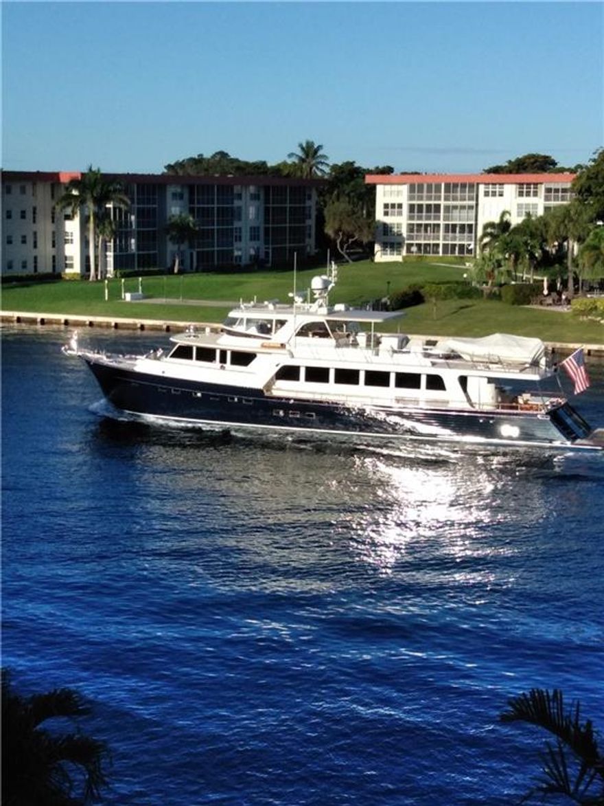 Direct Intracoastal views from both your balcony and spacious bedroom. Third floor Unit allows for close proximity to boaters, or simply enjoy a picturesque sunset. Gorgeous remodeled lobby with security guard. The grounds and dock are also pristine! This 1 bedroom 1.5 bath unit boasts over 1,000 sq. feet of living space. Upgraded kitchen and appliances are ready for you to entertain the moment you enter your new home. Both bathrooms also have taseful upgrades with new faucets. You have private beach access across the street, prime garage parking space, direct Intracoastal front heated pool, modern gym, business center and club room. Come see this rare opportunity to own a unit on prestigeous Hillsboro Mile for under 350K, with sensational views.