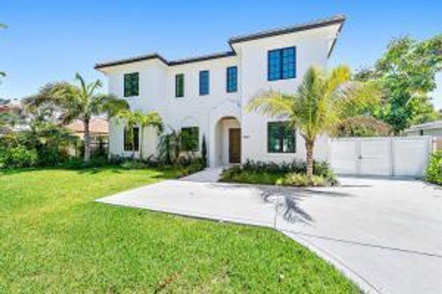 Built in 2023 and located on treelined intracoastal block in SOSO. Mediterranean inspired residence offers 4BR/4.5BA in the main house with high ceilings, open-concept living, and media room. Chef kitchen features built-in Thermador appliances, built in pantries, and custom closets throughout. The primary suite includes a private balcony. Separate guest studio with a full bath that offers fixable space for visitors, a home office or extended stays. Includes one car garage. Enjoy outdoor large lounging area pool, and hot tub in a private gated backyard. A true turn key oasis in an exceptional location.