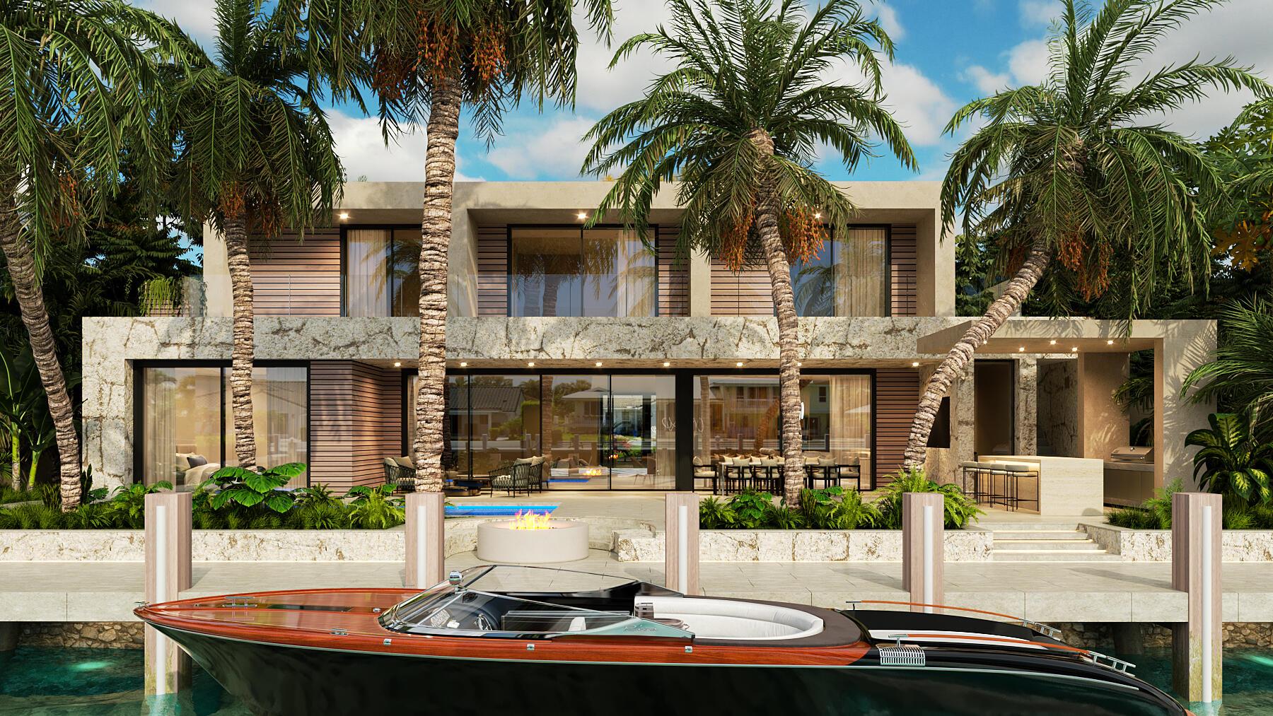 Rarely available vacant lot in Lighthouse Point with 88 ft of water frontage. Deepwater canal minutes from the Hillsboro inlet. Owner and celebrity builder Jerry Rowland who has built for Calvin Klein, Dwayne Wade & others has Designed a tropical modern home to fit perfectly on this 9,680 sq ft lot. It has it all! Four bedrooms plus office, gym, six baths & two car garage. Open plan overlooking the water. Main floor: +-1,100 sq foot master suite with a to die-for her master closet, office, powder, Living, dining room, family room, built-in-bar, Butler's pantry, laundry & an open kitchen. Upstairs has three bedrooms with balconies, gym with sauna & a kids family room. Large, covered patio framed by tropical landscaping, heated pool/spa, all designed for this prime waterfront location.
