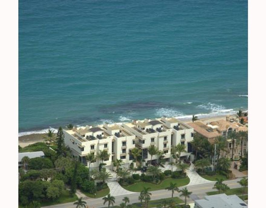 NEW STATE OF THE ART ULTRA LUXURIOUS OCEANFRONT TOWNHOME. OVER 6100 SQ FT WITH 5 BEDROOMS, 7 1/2 BATHS, MEDIA ROOM AND 3 1/2 CAR GARAGE. GATED AND SECURE COMMUNITY OF TOWN HOMES FEATURES 200FT OF BEACHFRONT IN PRESTIGIOUS HIGHLAND BEACH. INTERIOR FEATURES INCLUDE: MEDIA ROOM, VIKING KITCHEN WITH EUROPEAN CABINETRY, INFINITY EDGE POOL, WOOD AND MARBLE FLOORS, GLASS ELEVATOR TO ALL FLORRS. ROOFTOP PATIO WITH FIREPLACE AND HOT TUB.