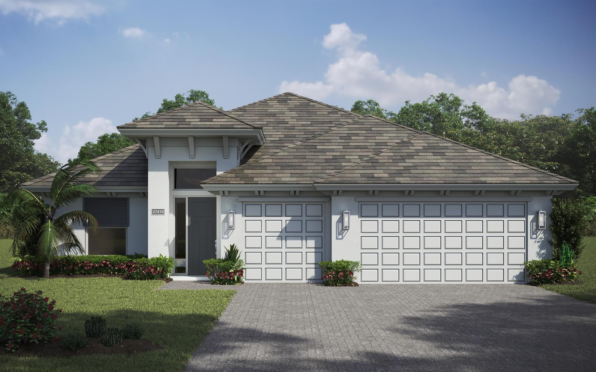 Experience elegant coastal living at its finest with our popular Cordella Jem floor plan. Boasting a comfortable 1899 sq. ft. of living space, this home offers 3 beds, 2 baths and a spacious 3-car garage. The home includes PGT impact glass windows and an added transom window in the dining area. The gourmet kitchen features an upgraded GE Profile Gas 5 burner cook top, GE Profile microwave/ convention oven combo, GE Profile French door refrigerator, stainless steel hood, upgraded white cabinets adorned with soft-close and dovetail finish, crown molding, quartz countertops, and a captivating backsplash.