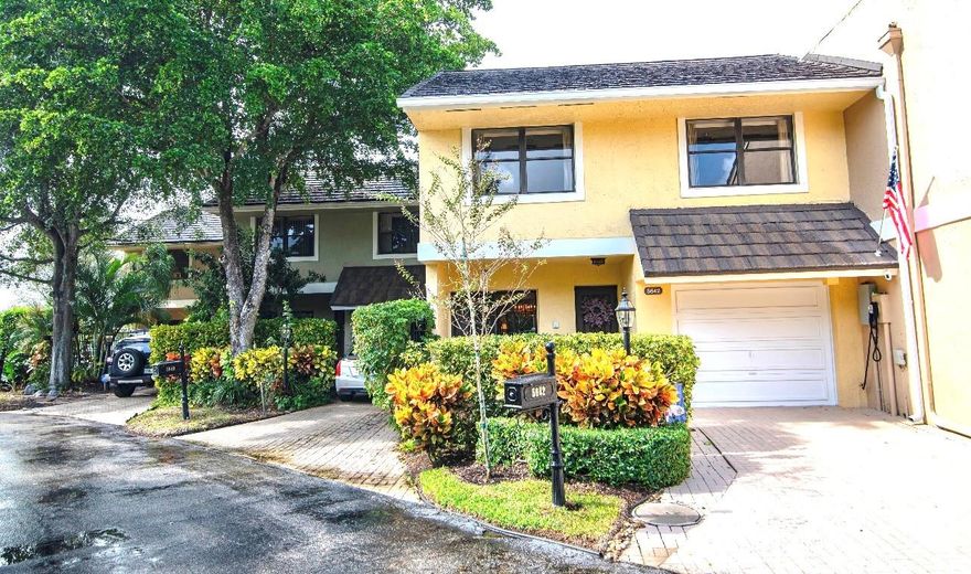 This Remodeled 3 Bedroom, 2 full baths & 1 Half Bath Townhouse at Brook Haven, Is located in a tranquil enclave, with a private garage, and large outdoor patio off family room Perfect for entertaining, Upstairs Primary Bedroom has a nice size balcony.New in 2023 AC & Water Heater & Hurricane windows doors and garage door.  Right outside the back of your Patio it is a short walk to community pool. Kitchen is Remodeled with upgraded stainless steel appliances and upgraded Cabinets. Vaulted Ceilings with open floor plan downstairs and central vac system. A Quiet community and Central/East Boca Raton Shopping and Dining. Private showings only. This is a rare opportunity to own a Townhouse that feels like a private home. Furniture is Optional.