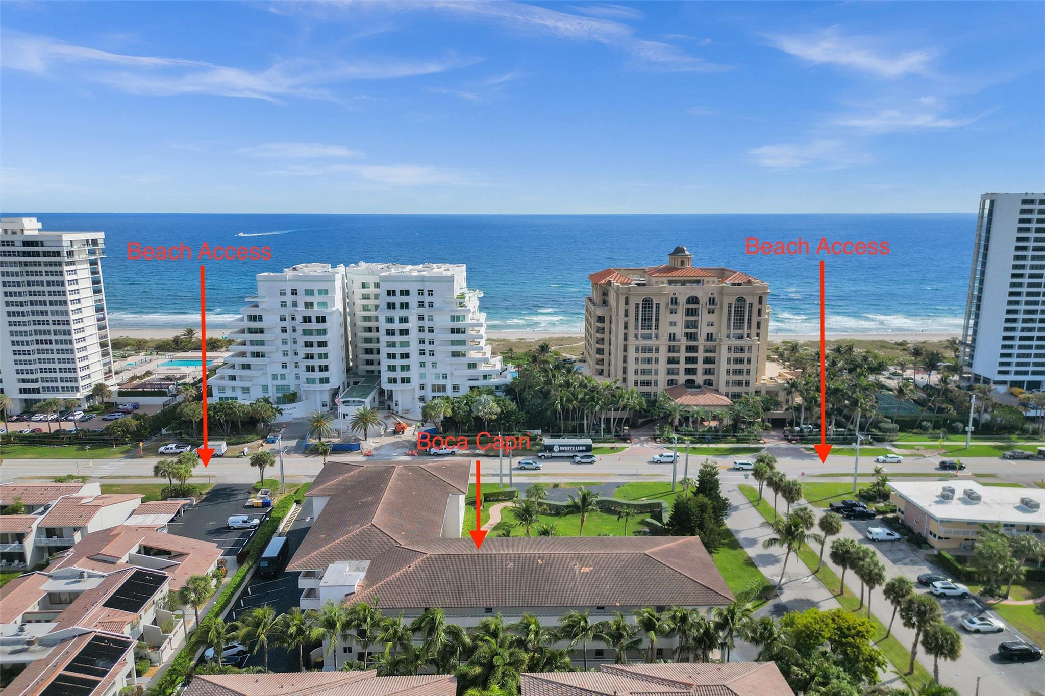 ENJOY BEACH LIVING AT BOCA CAPRI! JUST STEPS TO THE SAND WITH PRIVATE BEACH ACCESS, THIS GORGEOUS TWO BEDROOM CONDO HAS IT ALL. FEATURES INCLUDE CUSTOM KITCHEN CABINETRY, MARBLE COUNTERTOPS, STAINLESS STEEL APPLIANCES, UPDATED BATHROOMS WITH CUSTOM VANITIES, IMPACT DOORS & WINDOWS, PLANTATION SHUTTERS, TRANSITIONAL SHADES, OVERSIZED COVERED AND ENCLOSED BALCONY WITH 200SQFT OF OUTDOOR LIVING, LARGE STORAGE CLOSET. WALKING DISTANCE TO FINE DINING, SHOPPING, NIGHTLIFE, ETC. PARKING INCLUDED. PETS ALLOWED. FURNITURE NEGOTIABLE.