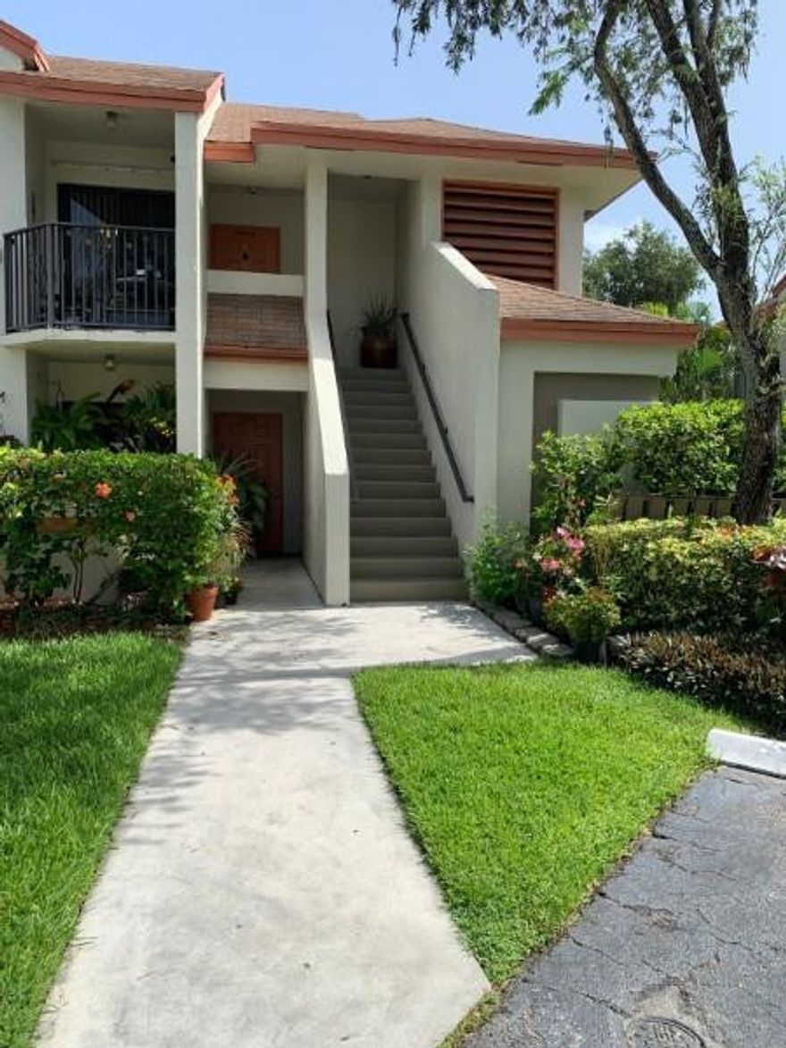 Cash buyers only please. Spacious and updated 2/2 Condo, second floor corner unit. Wonderful floor plan. Vaulted ceiling add to the spacious feel. The gourmet kitchen is a chef's delight complete with granite countertops and an under sink. Eat in area in the kitchen.  Laminate and tile flooring. Large master bedroom. Both bathrooms beautifully upgraded. Three balconies so there is always a quiet place to enjoy morning coffee. Peaceful water view. Walk up attic storage. Very quiet neighborhood with pool, nice park with tennis courts across the street and great schools. Ideal location with a bounty of shopping and dining nearby.