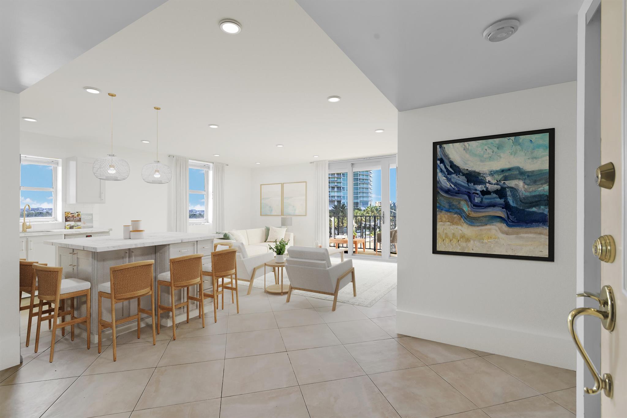 Right on the golden sands of Pompano Beach, just a beach towel toss from the famous pier and buzzing downtown, lies a 2-bed 2-bath corner unit with serious fairytale potential (& access to a private beach club!)Yes, she needs some love --but like any charming frog, all she's waiting for is the right kiss (and maybe a little renovation magic).The good news is: We've done the heavy dreaming for you--a professional interior designer has created a stunning vision to transform this space into the most enviable condo on the coast - all she needs is a plug-and-play renovation to make the dream come true!You won't start from scratch - she's already had some work done: brand new floors, impact slider windows, and a recently upgraded AC and water heater and ALL ASSESSMENTS WERE PAID FOR!