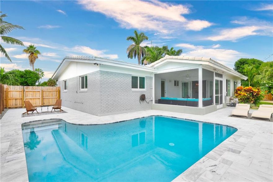 Spacious and updated home in Conner Estates. This 3 bed, 2 bath, pool home w/almost 1700 SqFt is located east of US1 and is move in ready. Recently painted in and out, newer impact windows/doors, pool refinished and gorgeous marble patio installed 2021. Refurbished terrazzo floors throughout most of the home with marble in kitchen/dining area and water proof Vinyl laminate in FL-room. The back yard is a tropical oasis for your escape or entertaining with screened in patio area. City natural gas is connected to tankless water heater, range, dryer and generator with auto transfer. Enjoy daily walks to beach only 1.5 miles away. Conveniently located near shopping, restaurants, golf and parks. Boat ramps are only 5 min. ramp and min. from the inlet.