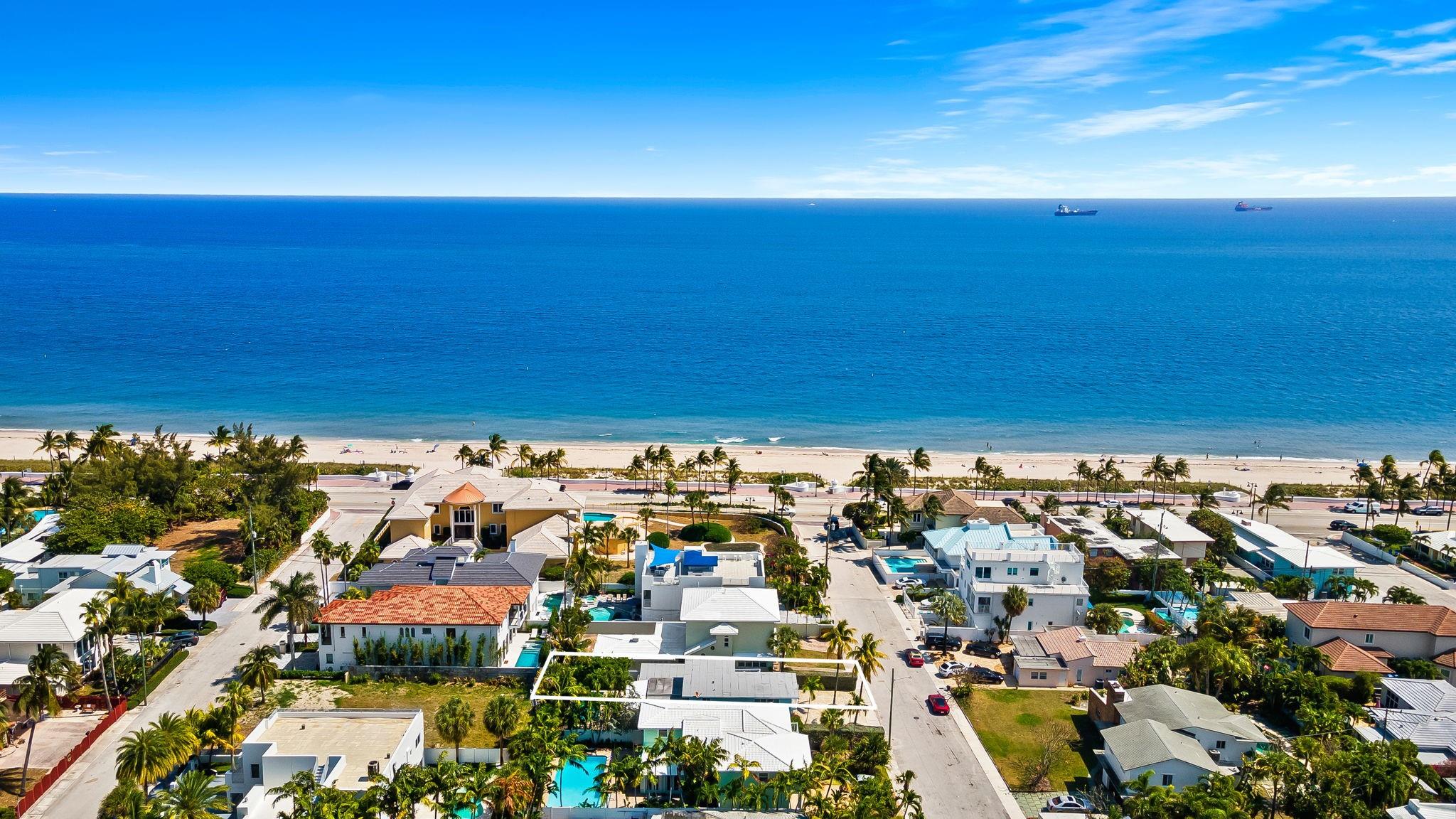 Just four houses from the sand, this turnkey 3-bedroom, 2-bath pool home offers the ultimate beach lifestyle. It features updated bathrooms, generous storage, and a private pool with a great entertaining area. Off-street parking and negotiable furnishings add to the convenience.
Surrounded by multi-million-dollar estates on Fort Lauderdale’s Gold Coast, it’s a great spot to live now and possibly build or expand later. Whether used as a full-time residence, weekend retreat, or vacation rental, this property combines coastal charm with investment potential.