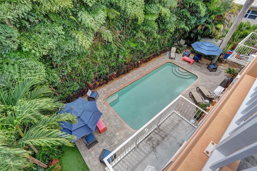 Price Improvement! Now Even More Attractive! This stylish 3-story Wilton Manors townhome offering 3BR, 2BA + 2 half baths, with two primary bedrooms, each with en-suite bath. One primary features a walk-in closet and private balcony overlooking the pool. Entertain on the approx. 600 sq ft rooftop terrace and enjoy direct access to a lush pool shared with only 3 neighbors in this boutique 4-unit community. Quiet street. Impact windows, full-size laundry, 2 assigned parking spaces, and pet-friendly living. Flexible first-floor room ideal for office/guest space plus a third-floor flex room with wet bar. Walkable to Wilton Drive dining, entertainment, shopping & nightlife; minutes to beaches and downtown Fort Lauderdale. Also listed for sale, See MLS#F10527777 for details.