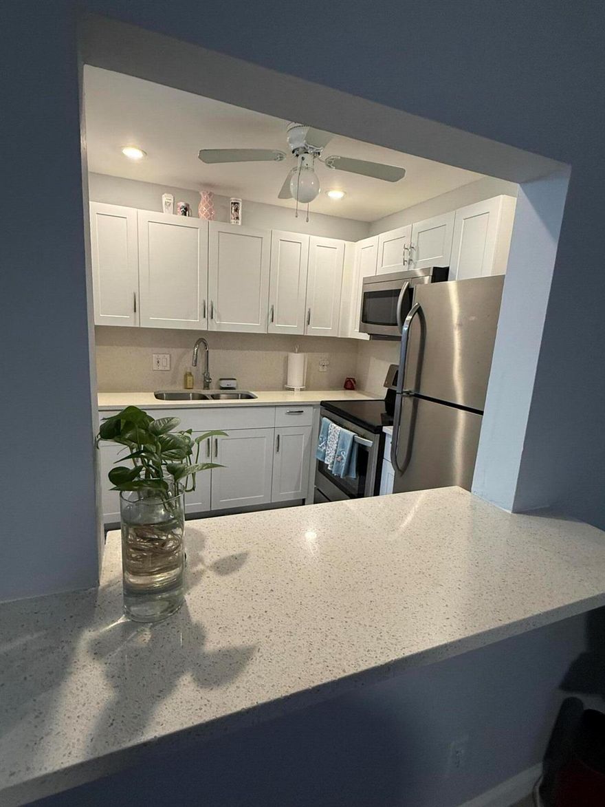 Come a take a look at this beautifully remodeled 55 plus condo in the heart of Palm Beach. The kitchen has a white quarts counter top and stainless still appliances. This friendly neighborhood is conveniently located, near shopping, super markets, gas stations and restaurants, just minutes away from I95. The community has great amenities (Clubhouse, Gym/finess room, Pool, Shuffleboard Court, Putting Green and Ballard Room). This is an active adult community with plenty to do. The building has an elevator and the unit is located on the same floor as the laundry mat for your convenience.