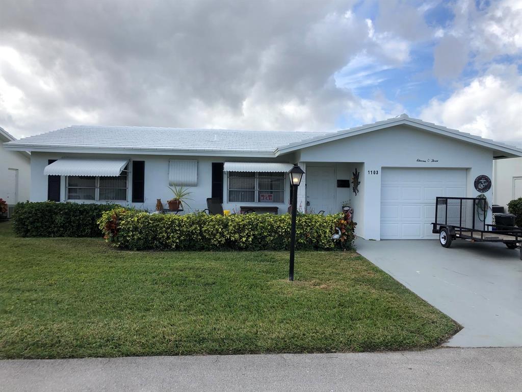 Great find on a quiet street in this 55+ community. The home is centrally located to nearby stores and restaurants. Community boasts several clubhouses, community pool and fitness center. Kitchen has been upgrade with new cabinets, granite countertops and new stove. Beautiful ceiling fans and chandelier lighting are staying. Walk in closets, plenty of storage. Front of the home has sitting area and double-driveway. Backside has deck area. Lawn/Landscape care covered by community. Pets allowed and rare find with no Pet Security deposit. Great landlord.