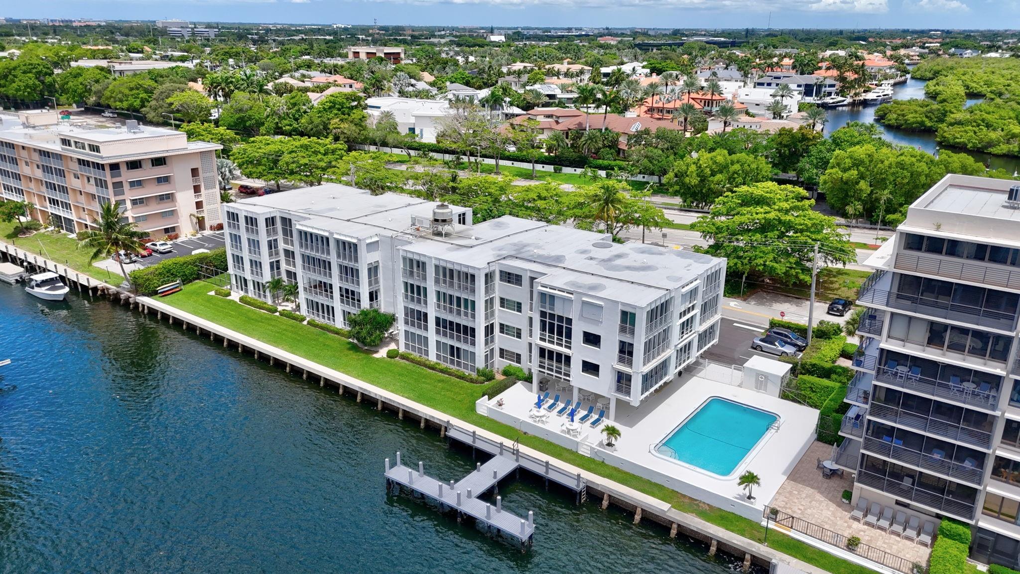 BEST VALUE IN THE AREA! Presenting your own private waterfront oasis. This building features privacy with close proximity to the ocean and 3 day use for boat dockage. All impact floor to ceiling windows allowing for natural light into the unit. Concrete restoration, new roof, 40 year done, new stairways & electrical have all been completed. No Pending assessments and the structural reserve study has been done. Unit features an enclosed balcony that can be used as a den/guest room/office, built in closets, remodeled kitchen + bathrooms, allowing for a seamless move in for your next beach vacation get away! Location is key with this unit, being able to enjoy all that East Boca has to offer from shopping to some of the top rated restaurants in South Florida and steps away from the beach!
