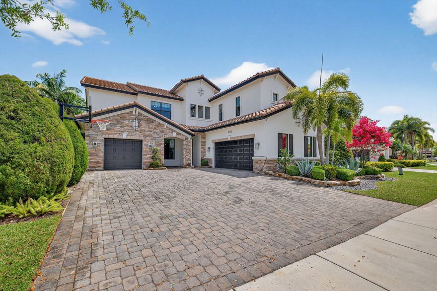 Situated on the 13 hole of the golf course with a view that overlooks multiple fairways, this upgraded Bolano offers 4,262 living square feet of thoughtfully designed living space with 4 bedrooms, plus office and playroom, 5.5 bathrooms, and a 2-car garage plus a separate golf cart garage. The first floor features a two-story foyer and great room with fireplace, creating an open and airy layout filled with natural light. The gourmet kitchen includes updated countertops, backsplash, modern fixtures, a built-in beverage cooler, a walk-in pantry, and flows into the breakfast area and main living space. A formal dining room, private office, movie room, powder room, and separate laundry room complete the first floor. See supplement for more details. Upstairs, the home offers a spacious primary suite with a walk-in closet and a spacious bathroom featuring dual vanities, a soaking tub, and a separate shower. Additional bedrooms are well-sized and all en-suite, and a loft area that can be used as a secondary living space, playroom, or media area. Recent interior improvements include new kitchen countertops, updated lighting fixtures, custom built-ins, upgraded cabinetry hardware, wallpaper and interior finishes, a built-in desk in the office, and fresh interior and exterior paint.  Additional upgrades include a new HVAC system, updated electrical with EV charger installation, in-ceiling speakers for surround sound entertainment, renovated powder bathroom, elevated window treatments, and garage storage enhancements.  The outdoor space has been improved with pool and backyard upgrades, turf and landscaping enhancements and firepit and summer kitchen, offering a functional, fun and private setting for everyday use and entertaining. This is truly a dream house! Initial mandatory sports club initiation is $10,000 and HOA capital contribution is $1,750.