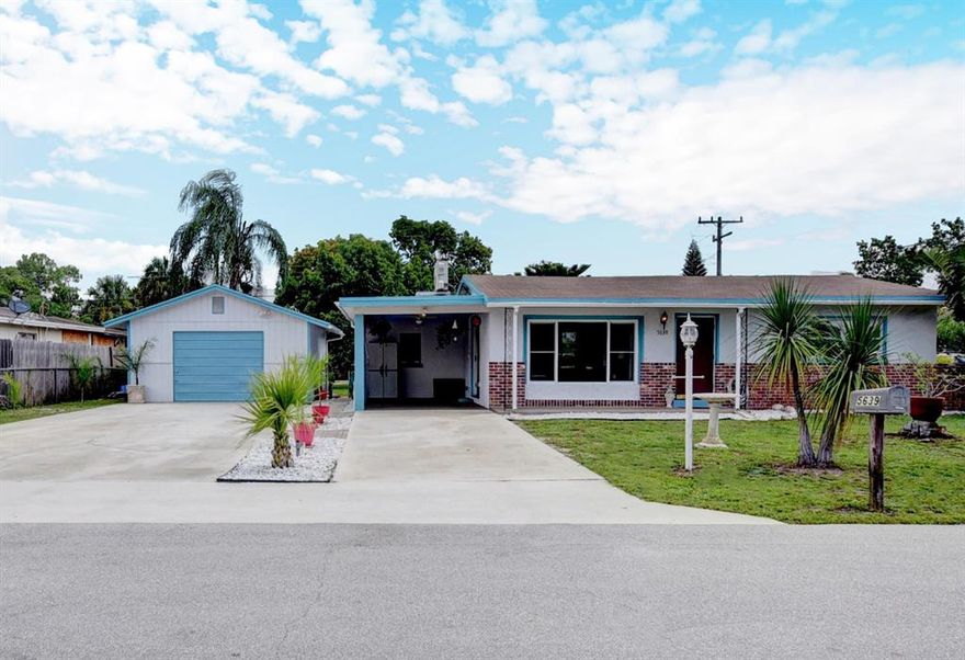 Two bedroom, 1 bathroom single family home with an attached carport and detached garage.  Upgrades include a Mitsubishi A/C, Heating unit that is 4 years old, a 5-year-old water heater, 1 year old garbage disposal and a generator hook-up. This home has hurricane panels plus the front window has impact glass. The large yard has an avocado tree and is great for entertaining.  Located in walking distance to Caroline Park which has a basketball court and playground.