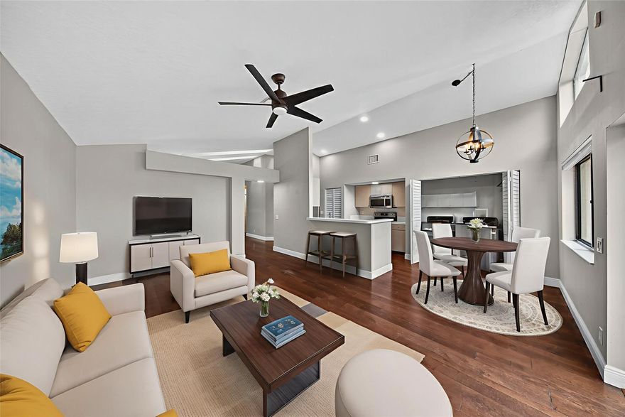 A RARE 2ND CHANCE TO SNAG A SPACIOUS HOME AT A FANTASTIC PRICE...PREVIOUS BUYER CHOSE A DIFFERENT DIRECTION, NO FAULT OF THE SELLER- 2016 TILE ROOF- ONE STORY HOME - VAULTED CEILINGS- SPACIOUS LIVING AND DINING AREA- KITCHEN WITH BREAKFAST NOOK -THE FAMILY ROOM WALKS OUT TO A SCREENED PATIO FOR ADDITIONAL SPACE & OUTSIDE LIVING. WOOD FLOORING HIGHLIGHT THE MAIN AREAS & 2 BEDROOMS, LARGE PRIMARY SUITE W/ 2 WALK IN CLOSETS, ROMAN TUB W/ SEPARATE SHOWER, DOUBLE VANITY W/ GRANITE TOP. UPDATED GUEST BATH, 2 CAR GARAGE (IMPACT DOOR) BEAUTIFUL TREE LINED COMMUNITY, HOA TAKES CARE OF THE FRONT YARD - CAN CLOSE FAST.  HVAC 2020 - (pics of living room & family room are virtually staged) NEEDS A BIT OF TLC, SELLER WILL CONSIDER A CREDIT - A LOT OF GOOD HERE!!