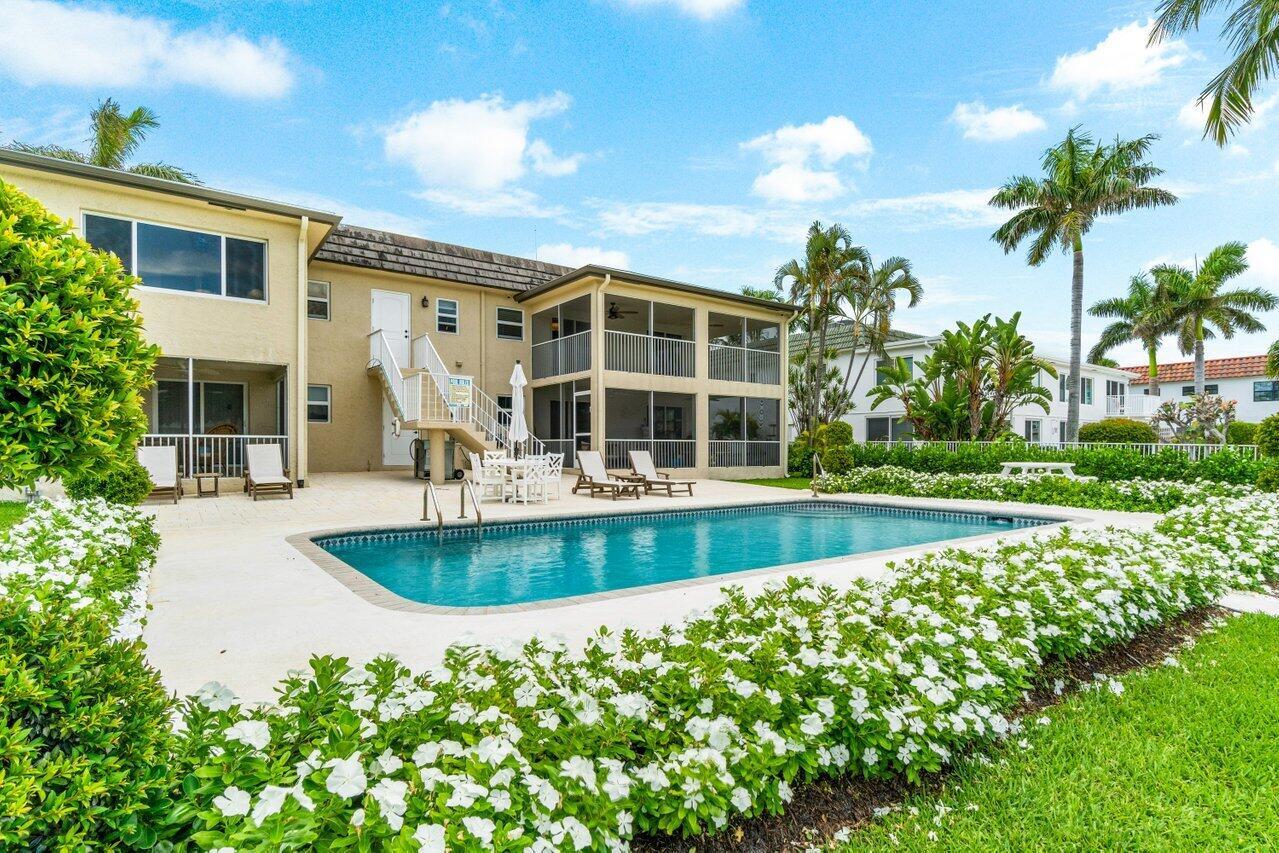 Now available, the largest apartment in this sought-after 4Plex will be ready soon for a lucky new tenant boasting a brand new, smashing renovation. 1105 Bel Air Drive continues to be Highland Beach's gem and preferred destination. The building is owned by one owner, and touts white glove management, deeded beach access, and prime dockage. Unit D has a second-floor vista overlooking the pool, pleasing landscape, and waterfront, and is a light and bright two-bedroom two-bath with a dreamy sunroom for added living space. Features include: new flooring; impact glass; kitchen with new cabinetry, new surfaces, and stainless appliances; master bath with stall shower; ensuite guest bath with tub/shower; and a full-sized washer/dryer. Assigned parking includes an electric car charging station.