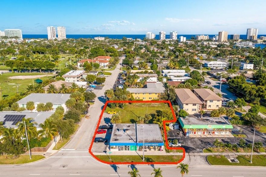 BACK ON THE MARKET, (CASH ONLY)Stand alone building 3,138 sqft with 6,569 total sqft of property Zoned B-3 business (4 bays, 4 Electric meters and 4 A/C units) Operating as one business at this time as owner/operator with a vacant lot approx 11,000 sqft (TOTAL SQFT FOR BOTH BUILDING AND LOT IS 17,569) Zoned RM-20 Residential Multifamily zoning classification at the rear of the building at a great location for either redevelopment or use its current building and develop the vacant lot. Please note properties have separate Folio numbers 494306070080 and 494306090010 in Pompano Beach!  See attachment for City information on Zoning for future of property!! ABSOLUTELY No Owner Financing!