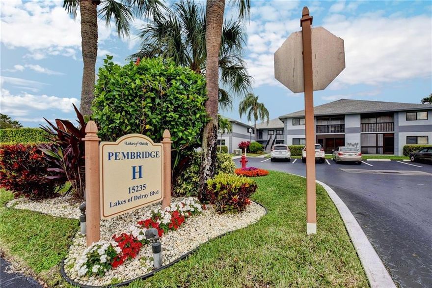 DO NOT MISS OUT!! Surrounded with water, this second floor CORNER UNIT has a lot to offer!! Extremely well maintained. FULLY FURNISHED ready to move in. Enjoy a stunning water view from the bedrooms, kitchen and patio. Bright & spacious open floor plan with lost of natural light. Vaulted ceiling, tile flooring living room& kitchen, carpet & laminate in bedrooms. Window treatment and updated vanity in master bathroom. Enjoy a romantic dinner or entertain family friends on your private screen-in patio. WASHER & DRYER in the unit.  Well maintained building with reserve funds. Enjoy a Resort Style living in Lakes of Delray 55+ Active community. Offers lots of amenities and activities. Conveniently located minutes to shopping, restaurants and Delray Beach.  YOU WILL LOVE LIVING HERE!!